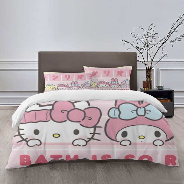 Sanrio Bedding Sets Bed Cartoon Duvet Cover Lightweight 3 Piece Bet Sets for Kids Boys Girls