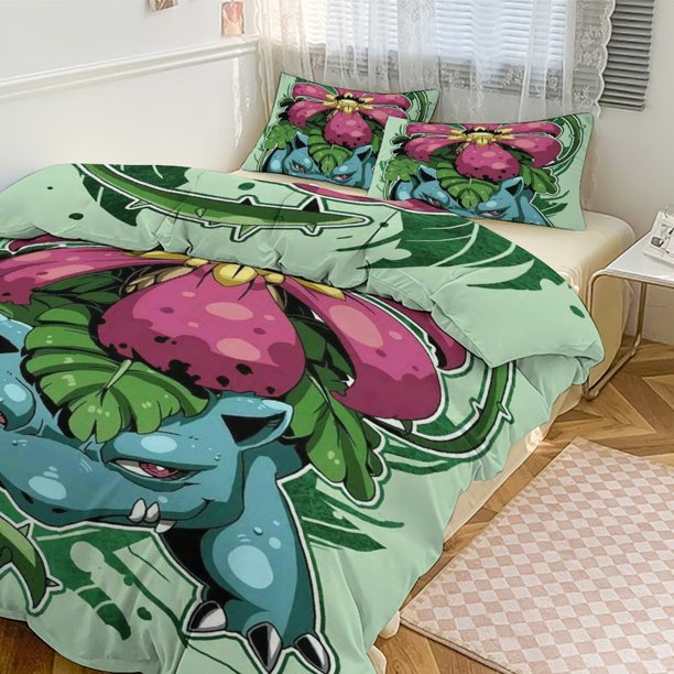 Bulb_asaur Print Bedding Set Pattern Duvet Cove Set 3 Pieces 1 Quilt Cover And 2 Pillowcases for Women Men Teens