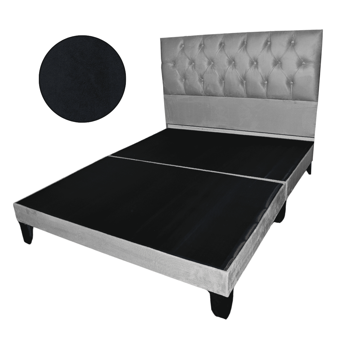 Mueblart - Base De Cama Con Respaldo A Piso 2 Plazas Negro Felpa