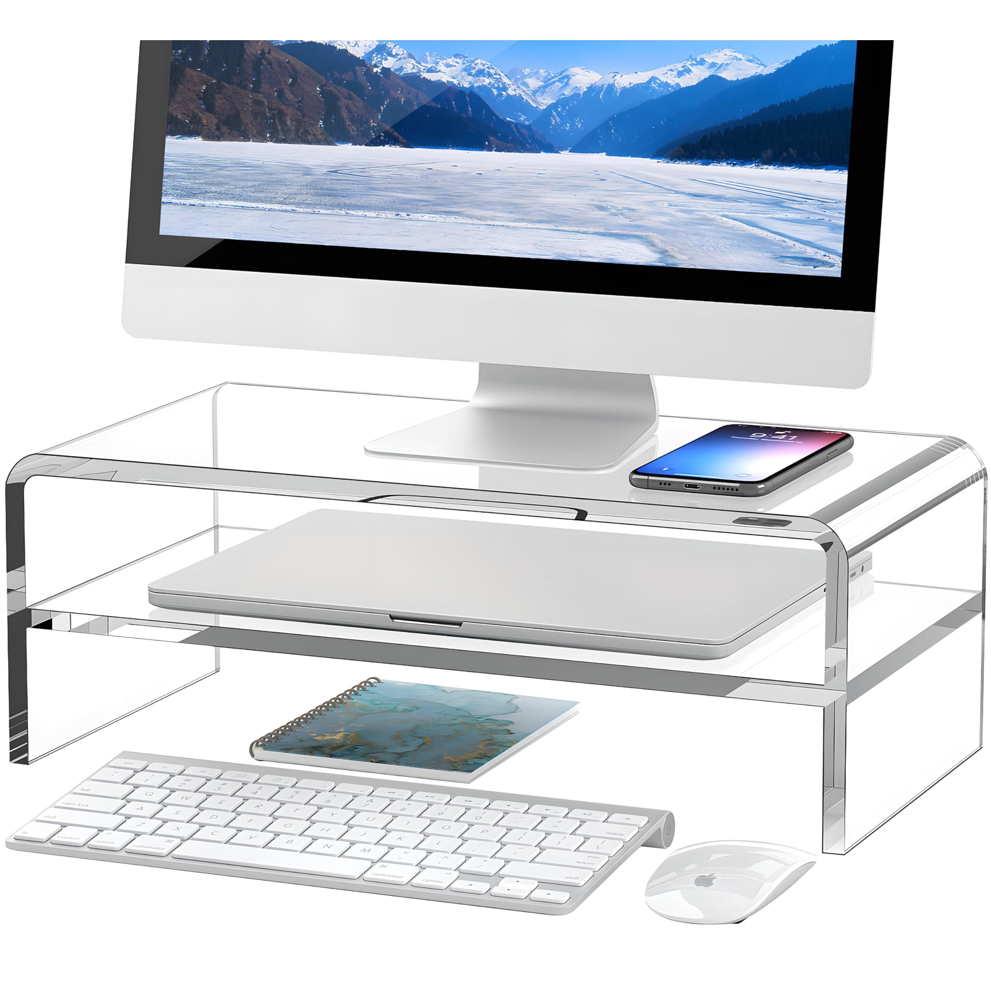 Soporte Para Monitor Egchi, Acrílico Transparente, 2 Niveles, 13 Cm De Alto