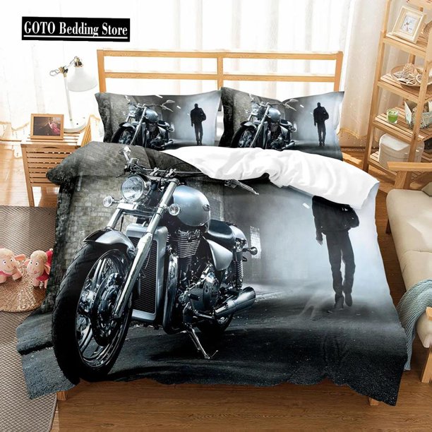 v339 Bed Sheets Bedclothes Duvet Cover Set Retro Motorcycle Tractor Bed Cover Bedroom Comforter Set Queen Size Fashion Personality Bedding New 3-Piece Bedding Set (1 Duvet Cover + 2 Pillow Shams) Bed
