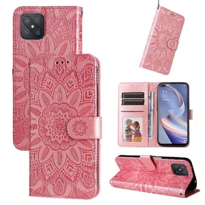 Funda Tipo Cartera Foxdock Para Oppo A92S , Diseño Girasol En Relieve, Cuero Pu, Cierre Magnético, Soporte Y Tarjetero