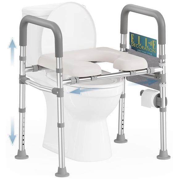 Asiento de inodoro elevado HOMLAND de 400 kg con asas ajustables, color gris