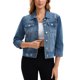 thumbnail image 1 of INSPIRE CHIC Chaqueta de Mujer Abrigo Jean Cuello Plano Botones Abajo Manga 3/4 Lavado Chaqueta de Mezclilla Recortada 2XL Azul Oscuro, 1 of 6