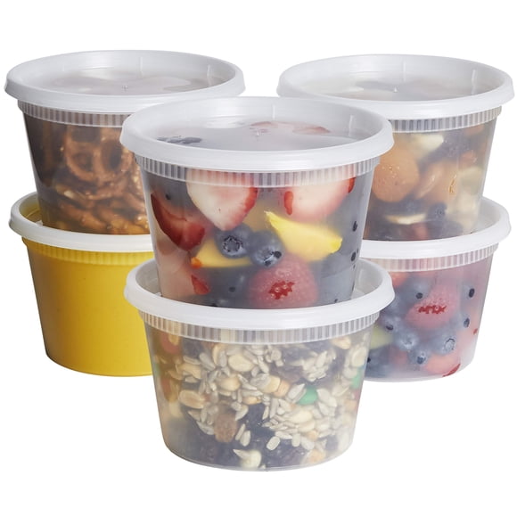 Contenedores de almacenamiento de alimentos GUSTO de plástico de 16 oz con tapas herméticas