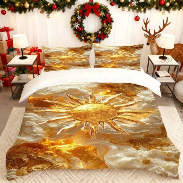 with a Golden Sun Design Featuring a Printed Duvet Cover Set This bedding Includes a Duvet Cover And Two Pillowcases Made from Soft And Comfortable Material Per