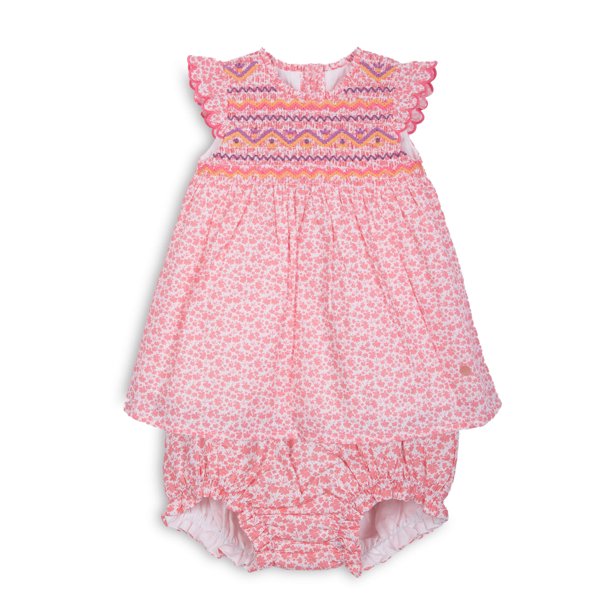 Vestido Bebé Niña Estampado Floral Coral Pillin