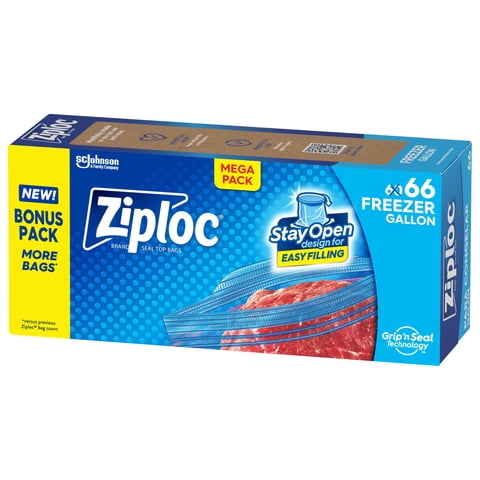 Bolsas De Almacenamiento De Alimentos Ziploc, Congelador De Un Galón, 66 Bolsas En Total