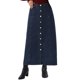 thumbnail image 1 of INSPIRE CHIC Falda de Mezclilla para Mujer de Largo Medio con Botones en Línea H Falda Larga de Jean XS Azul Oscuro, 1 of 6