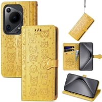 Funda Cartera Foxdock Para Huawei Pura 70 Ultra , Flip Pu Con Relieve De Gatos Y Perros, Tarjetero Y Soporte