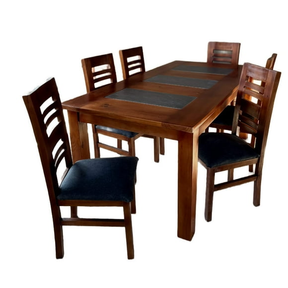 Jgo Comedor Florencia 6s Nogal Ceramica Gris