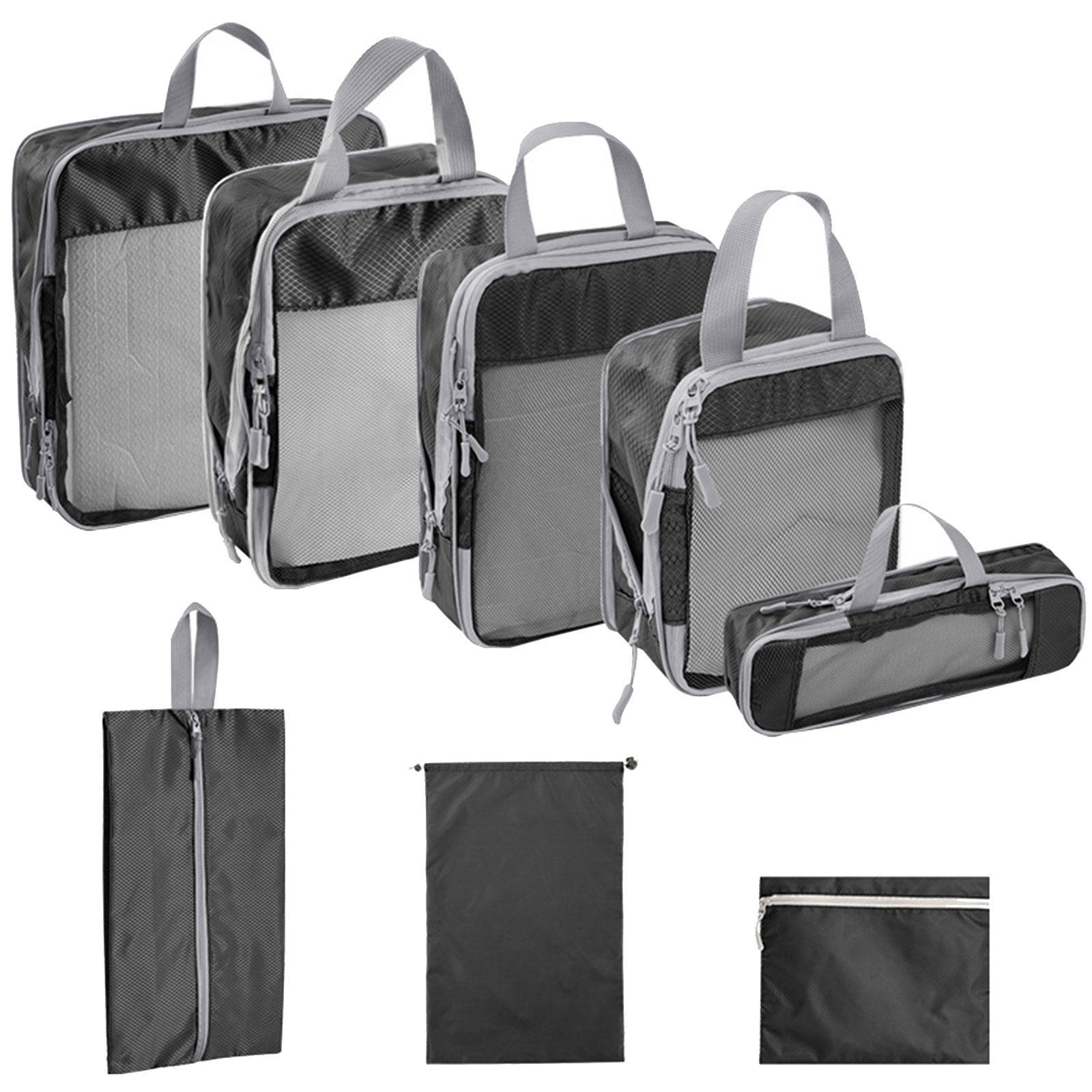 Magideal - 8 Uds. Cubos De Embalaje Portátiles, Paquete De Equipaje De Viaje, Organizador, Bolsas De Equipaje Transpirables De Gran Capacidad, Bolsas De Almacena Negro