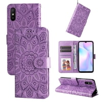 Funda Tipo Cartera Foxdock Para Xiaomi Redmi 9A , Diseño Girasol En Relieve, Cuero Pu, Cierre Magnético, Soporte Y Tarjetero