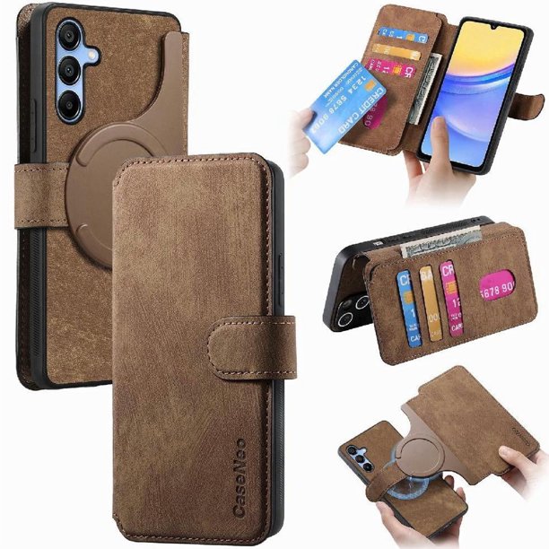 Funda Billetera Magnética para Samsung Galaxy A25 Soporte Tarjetas Desmontable Marrón