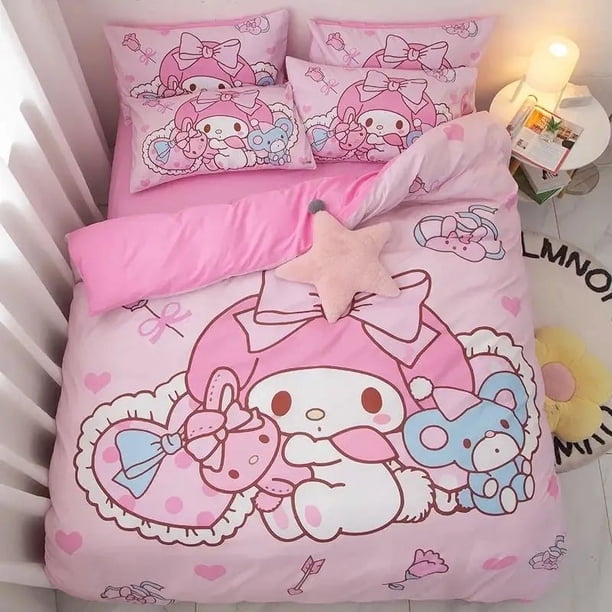 Sanrio Cartoon Duvet Cover My Melody New Sweet and Cute Princess Style Quilt Cover Three-piece Set for Bedroom Decor