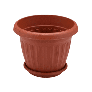 Estilodomus - Macetero Redondo Mediano 33Cm Con Plato Plastico Duro Marrón Mediano M