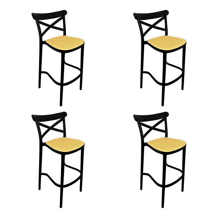 Alaia Home - Pack 4 Taburetes Bar Crossback Negra Asiento Beige