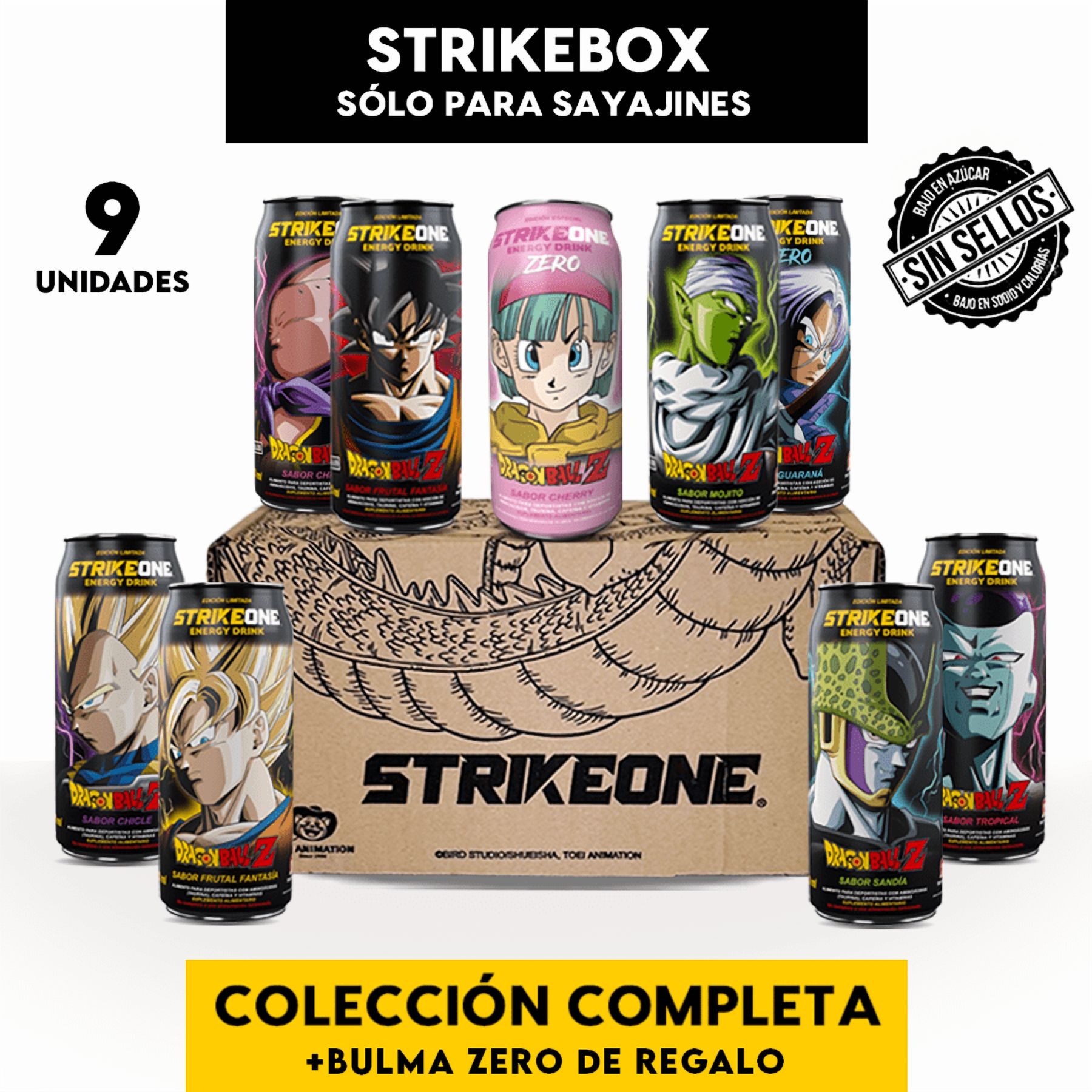Caja Regalo Dragon Ball Z - Bebida Energética 8 Unidades 473 Ml C/U - Strikeone Colección Completa.