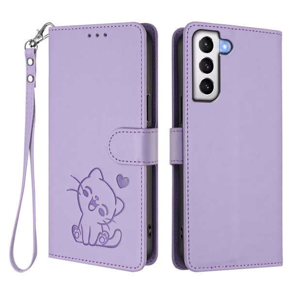 Funda Volteable con Diseño de Gato para Samsung Galaxy S21 Plus, Lila Claro