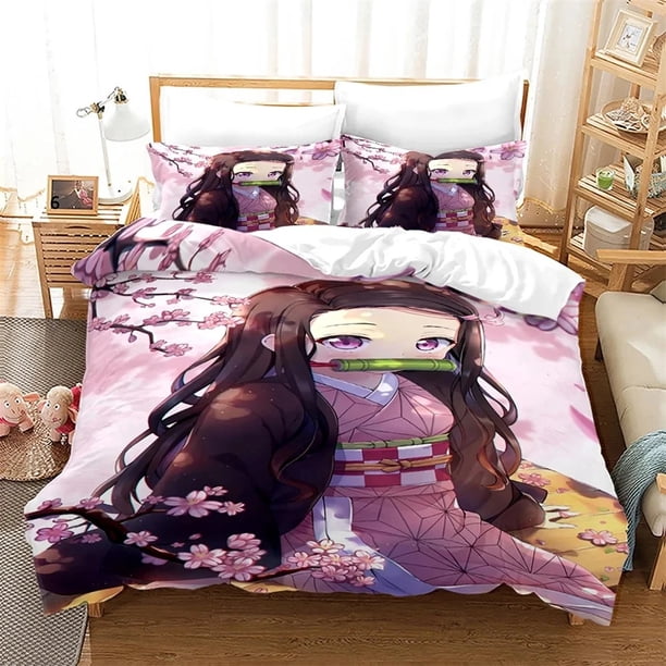 Nezuko Kamado Bedding Set Demon Slayer Duvet Cover Comforter Bed Linen Full Size Girl Boys Gift Bed Sheets