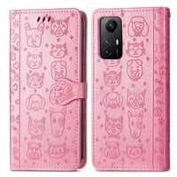 Funda Cartera Foxdock Para Xiaomi Redmi Note 12S , Flip Pu Con Relieve De Gatos Y Perros, Tarjetero Y Soporte