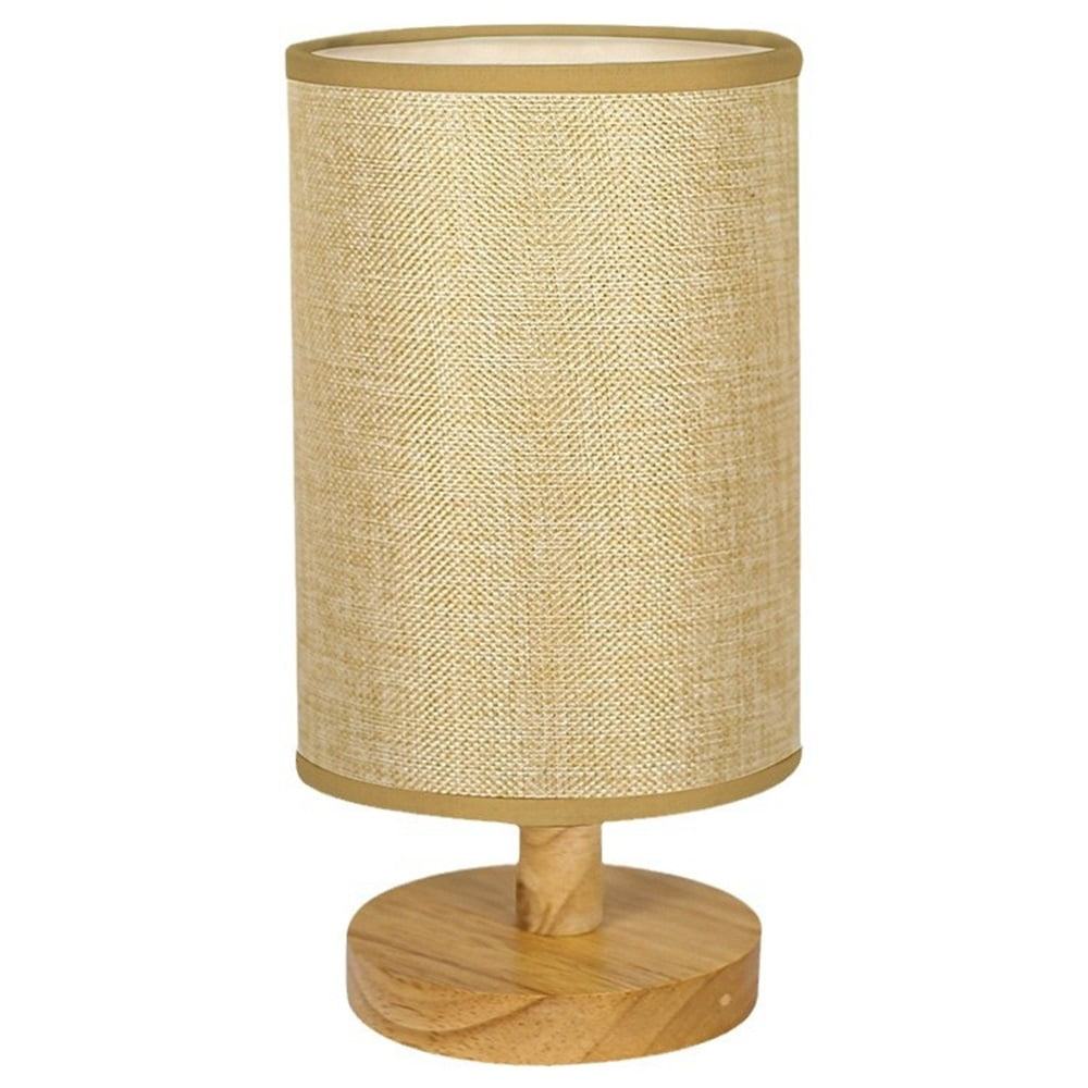 Xusx111 - Pequeña Lámpara De Mesa Para Dormitorio, Base De Madera Minimalista Y Sombra De Tela Redonda, Luz De Soporte Nocturno De Escritorio De Estudio Para Habitación, Dormitorio, Guardería, Sala De