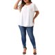 thumbnail image 4 of Blusa de Chifón de Talla Grande para Mujer de Agnes Orinda Camisa de Doble Capa Cuello Redondo Mangas Cortas con Volantes Tops Casual para Trabajo 4X Blanco, 4 of 8