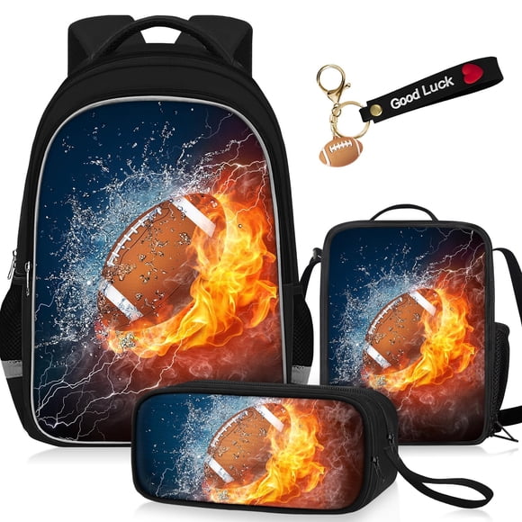 Juego de mochilas escolares TILYTADLY de fútbol para niños de 17 pulgadas, 4 piezas