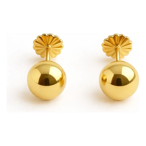 Aros Bolita 10mm N8 Oro 18k Atornillados 2.2gr Regalo Mujer Dorado