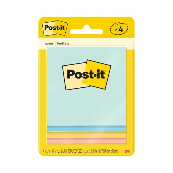Post-it Notes, 7,6 x 7,6 cm, 4 blocs, colores pastel