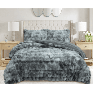 Mundo Shopping - Cobertor Peludo De Felpa Con Chiporro 2 Plazas Gris Jaspeado