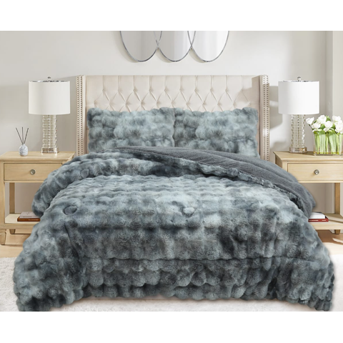 Mundo Shopping - Cobertor Peludo De Felpa Con Chiporro 2 Plazas Gris Jaspeado