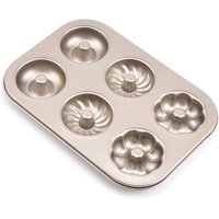 Xinqihang - Molde Para Bundtlette, Mini Donuts, Molde Para Pasteles Con 6 Cavidades, Antiadherente, Molde Para Muffins De 2.5'', Acero Al Carbono Dorado