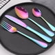 thumbnail image 2 of Un juego de cubiertos Rainbow, vajilla de acero inoxidable con bordes perlados, incluye tenedores, cucharas y cuchillos, vajilla moderna para cocina y comedor., 2 of 6