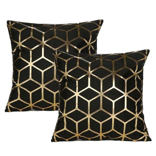 Juego de 2 fundas de almohada decorativas negras y doradas de 45 x 45 cm. Ideal para sofá, sala de estar, decoración del hogar.