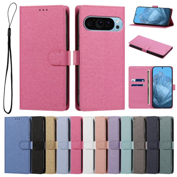 Cartera para Google Pixel 9/9 Pro 5G con Soporte y Correa, Rojo Rosa