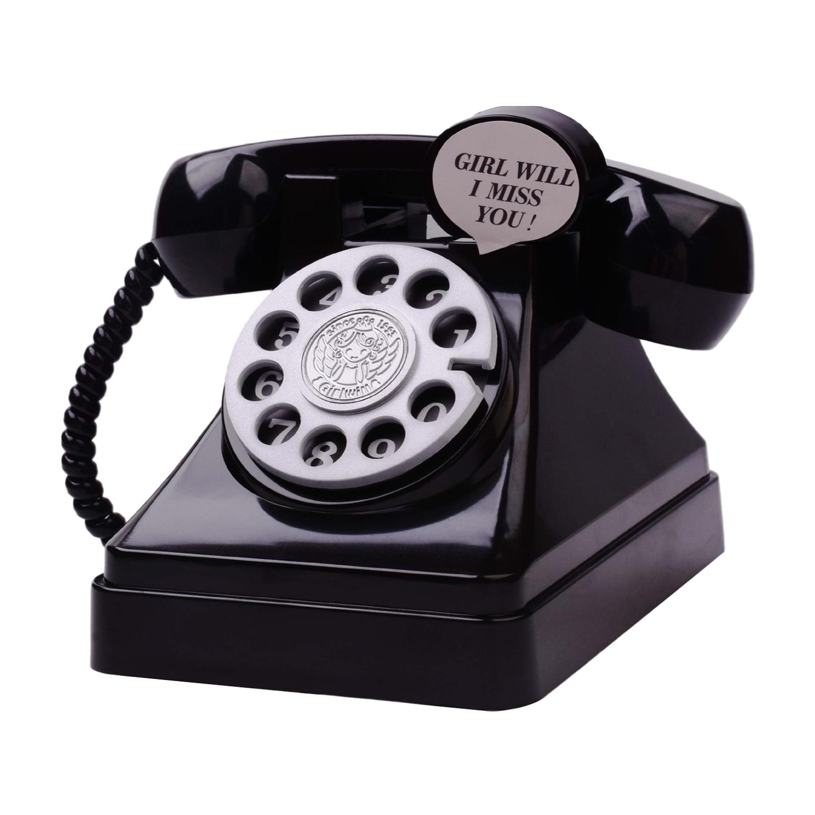 Magideal - Teléfono Retro Hucha Teléfono Caja De Ahorro De Dinero Escultura Decoración De Mesa Dial Teléfono Tarro De Ahorro De Dinero Para Dormitorio Estante De Negro