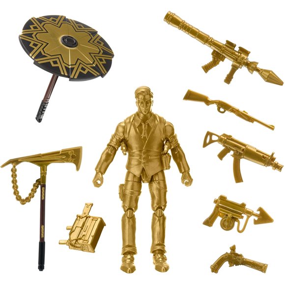 Paquete de Figuras Fortnite con figura Midas-Gold de 4 p