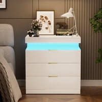 M&Ms - Nightstand With Charging Station And Led Lights,Night Stand With Sliding Top For Bedroom,Bedside Table With Drawers,Modern End Side Table,White.28.8''W X 17''D X 30.5''H.