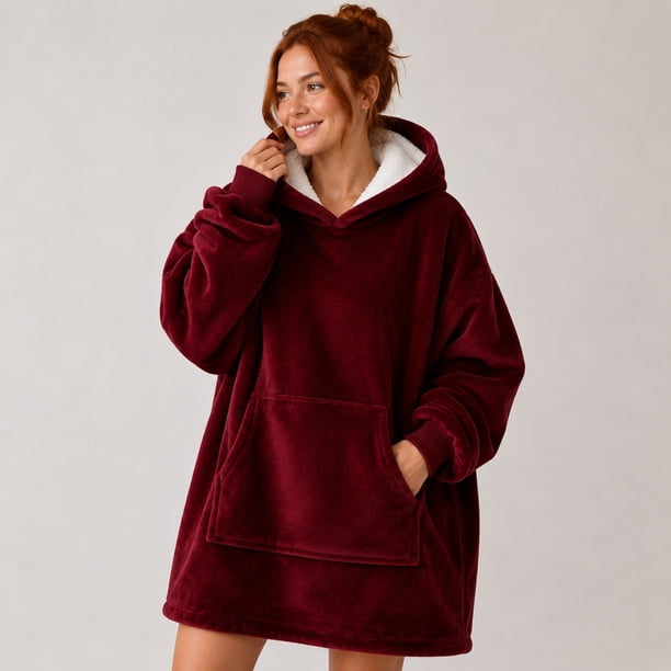 Poleron Felpa Con Capucha Manta Polar Bata Frazada Invierno
