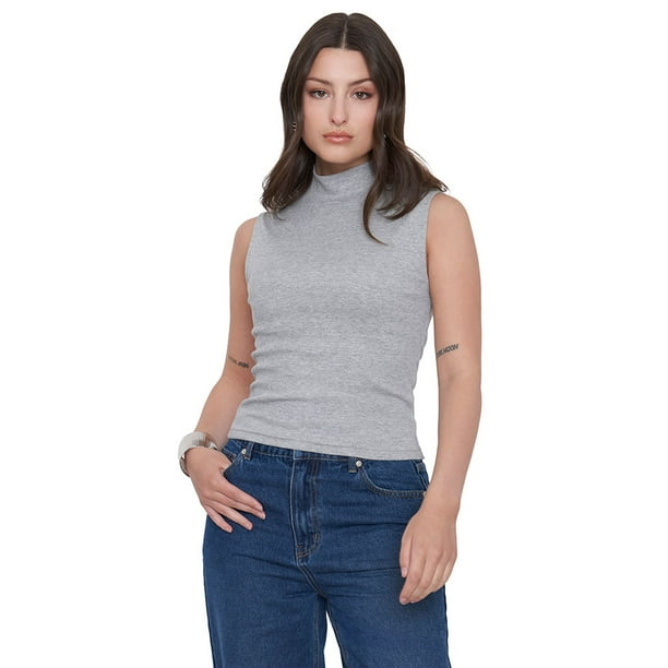 Polera Mujer Halter Gris Rib Corona