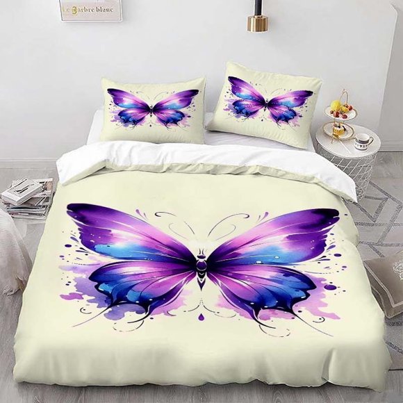 Watercolor Butterfly Themed Bedding Set Duvet Cover and Pillowcase Set