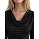 thumbnail image 5 of INSPIRE CHIC Blusa de punto ajustada asimétrica para mujer Y2K con cuello drapeado y mangas largas de trompeta Primavera Otoño Camisas para salir Mediana Negra, 5 of 6