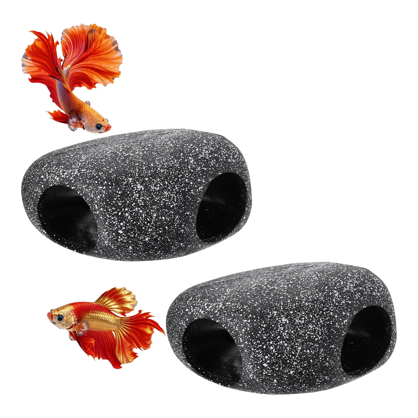 Uxcell Decoraciones para Acuarios Rocas, 6.7x4.7x3.1 Pulgadas Escondite de Betta Adornos de Tanque de Peces Realistas, 2 Piezas (Gris), Destinado para Peces Pequeños / Camarones / Guppy