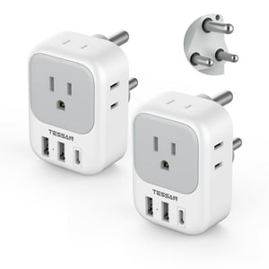 Adaptador De Enchufe Tessan Tipo M Con 4 Tomas De Corriente Alterna Y 3 Puertos Usb