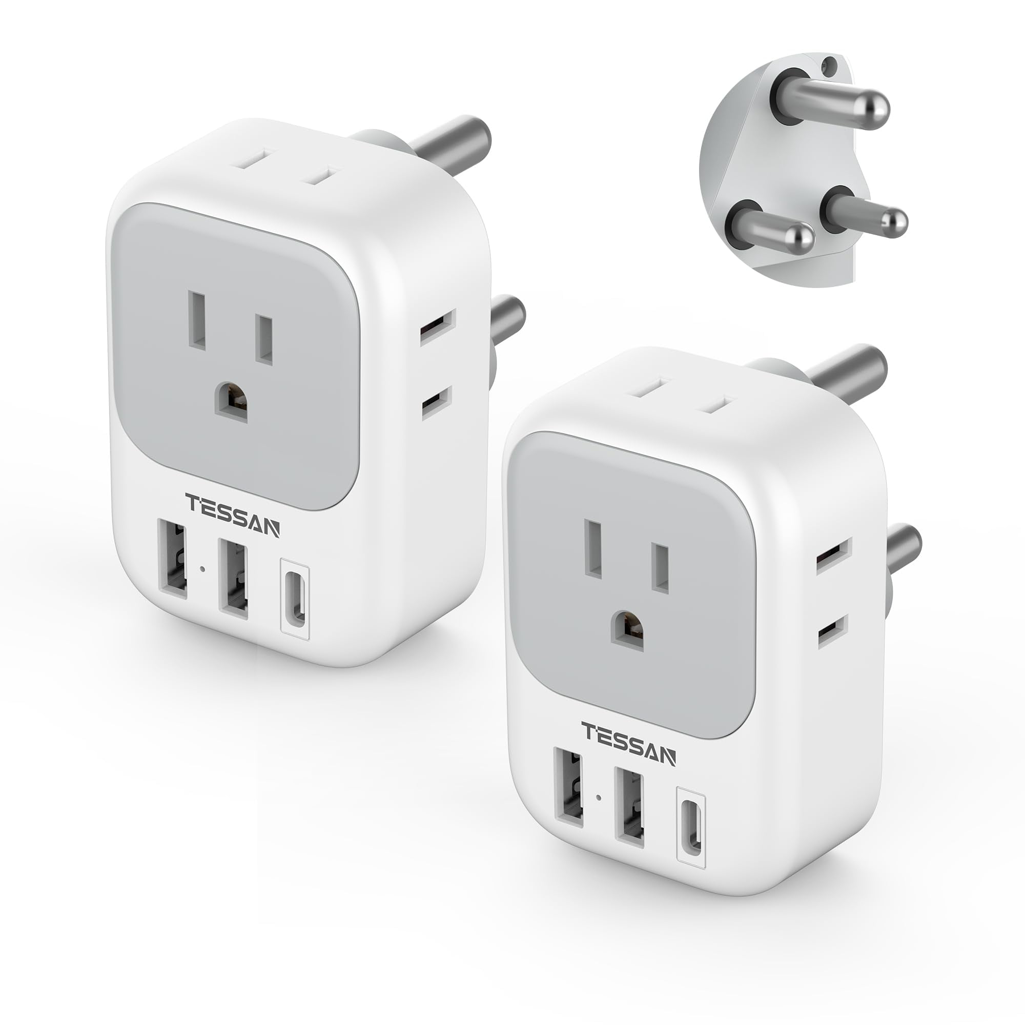 Adaptador De Enchufe Tessan Tipo M Con 4 Tomas De Corriente Alterna Y 3 Puertos Usb