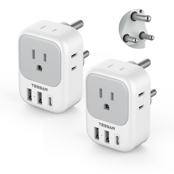 Adaptador de enchufe TESSAN tipo M con 4 tomas de corriente alterna y 3 puertos USB