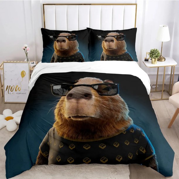 Funny Capybara Duvet Cover Kawaii Animals Bedding Set Soft Quilt Cover Full Size for Boy Teens Bedroom DecorationBed Sheets