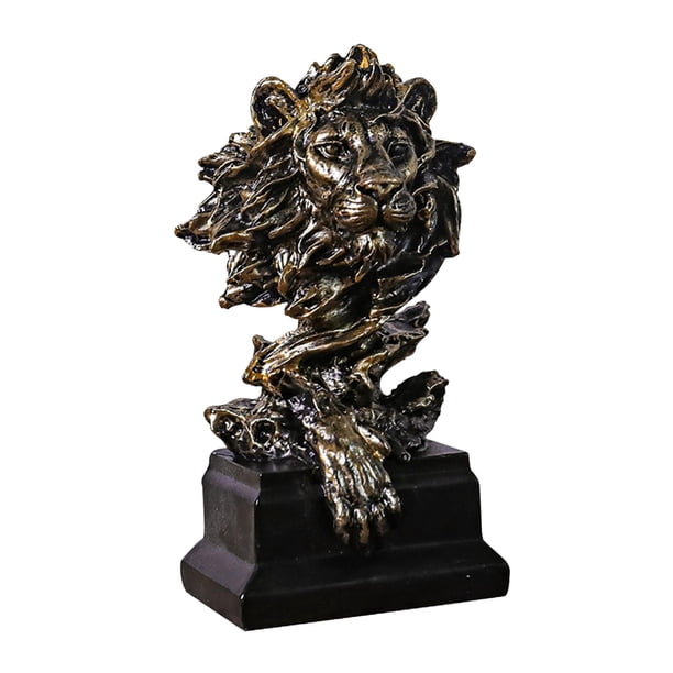 Estatua de cabeza de león, escultura de cabeza de león, artesanía tallada a mano, adorno de escritorio, figura decorativa de arte de león, para estant Bronce