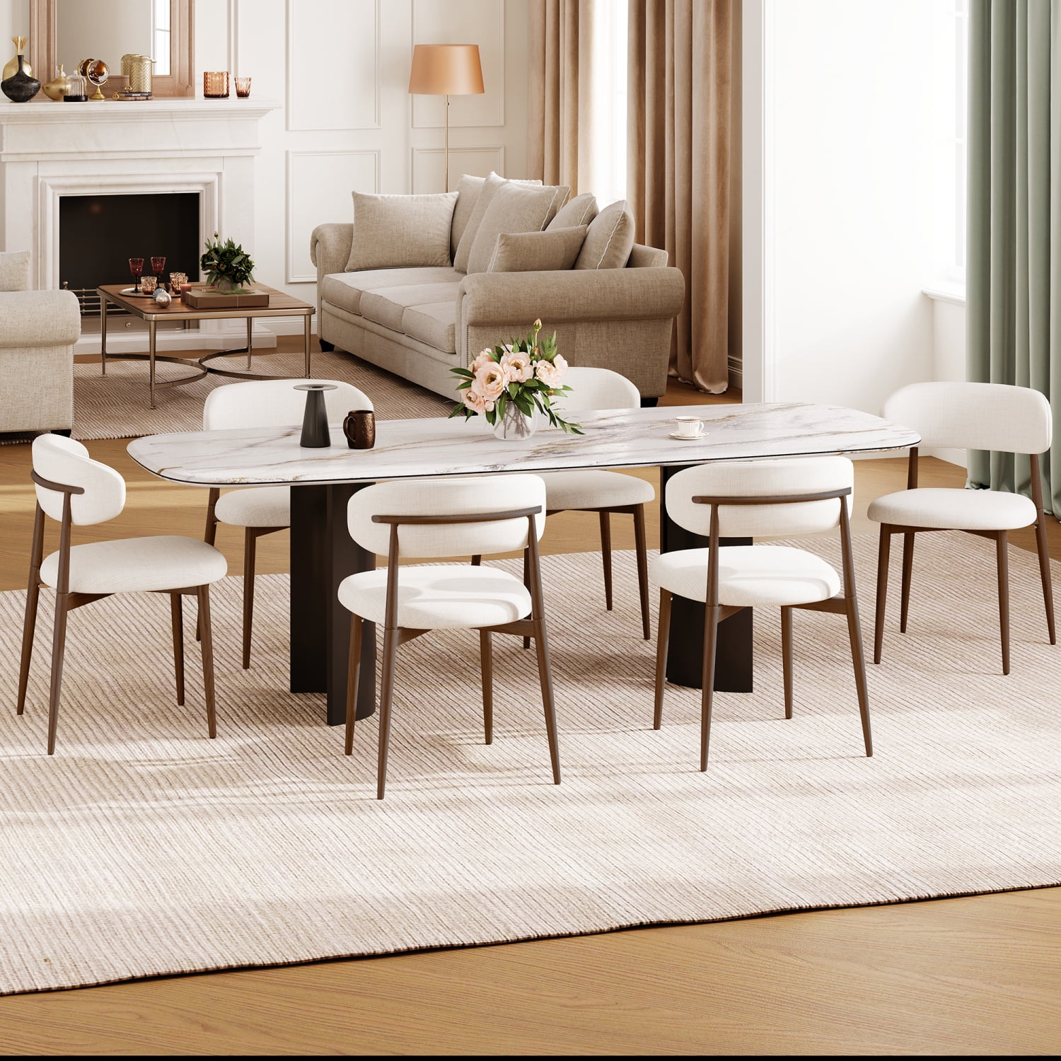 M&ms - Dining Chairs Set Of 4, Metal Kitchen Chairs With Modern Fabric Upholstered For Dining Room, Beige